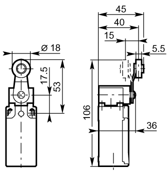18 polyamide roller lever 30mm plastic diagram