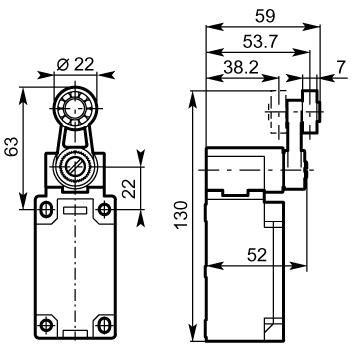 22 bb roller lever 40mm plastic dimensions