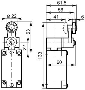 22 polyamide roller lever2 metal 40mm dimensions