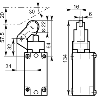 22 polyamide roller lever 40mm metal dimensions