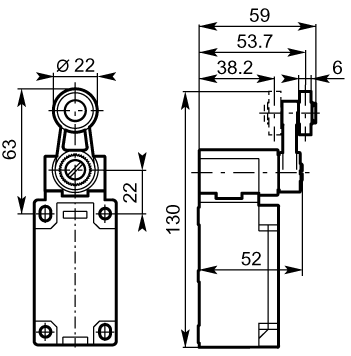 22 polyamide roller lever 40mm plastic dimensions