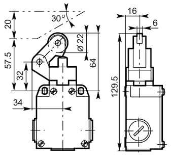 22 polyamide roller lever 60mm metal dimensions