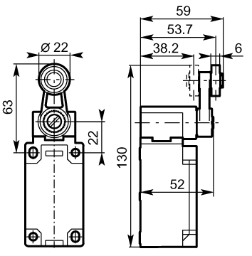 22 ss roller lever 40mm plastic dimensions