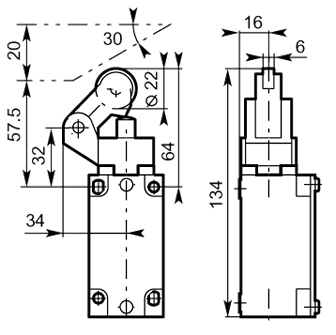 22 stainless steel roller lever 40mm metal dimensions