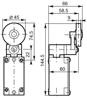 45 rubber roller lever 40mm metal dimensions