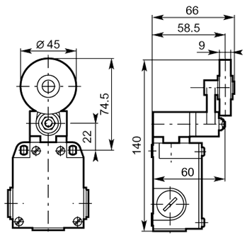 45 rubber roller lever 60mm metal dimensions