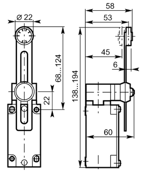Adj 22 stainless steel bb roller lever dimensions