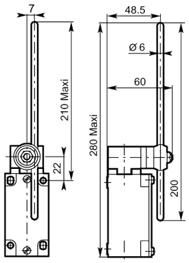 Adj 6 polyamide rod lever 40mm metal dimensions