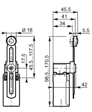 Adjustable 18 polyamide roller lever 30mm plastic diagram