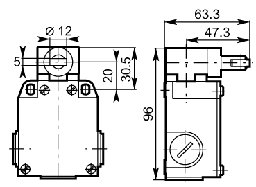 Lateral plunger horizontal roller 60mm metal dimensions