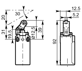 Plastic roller lever steel plunger 30mm plastic diagram