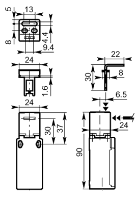 Right angle key 30mm plastic diagram